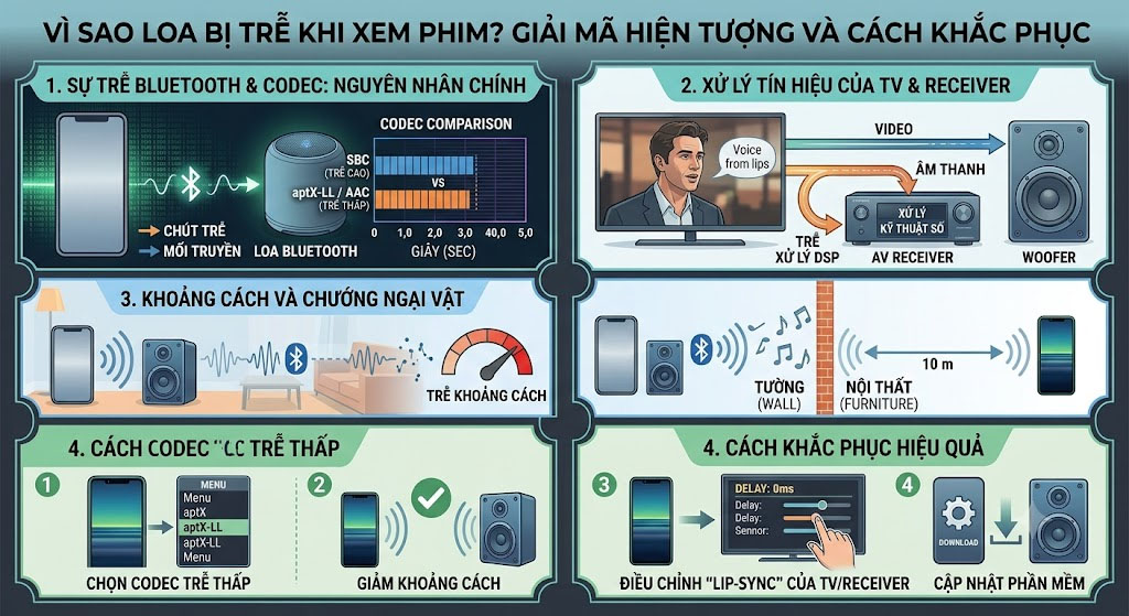 Vì sao loa bị trễ khi xem phim? Nguyên nhân và cách khắc phục hiệu quả