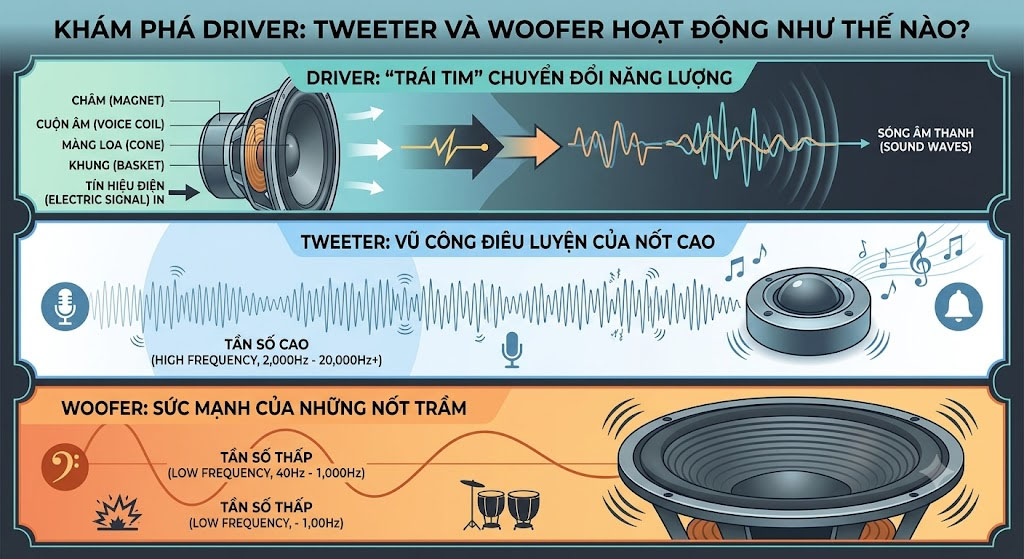 Bí Ẩn Phía Sau Thùng Loa: Driver, Tweeter Và Woofer Hoạt Động Ra Sao?