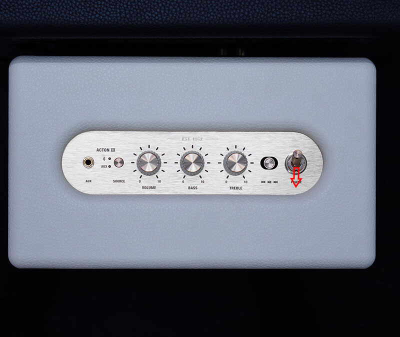  Marshall Acton 3 Bật nguồn: Sử dụng công tắc nguồn trên mặt trên của loa để bật/tắt loa.